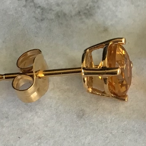 14K Yellow Gold & Genuine Citrine 5mm Stud Earrings November Birthstone NWT - Picture 5 of 11
